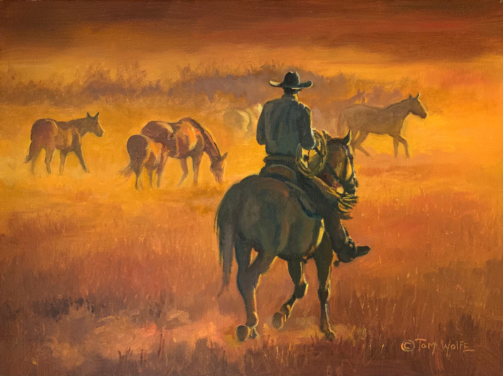 Wrangling Horses - Tom Wolfe Fine Art